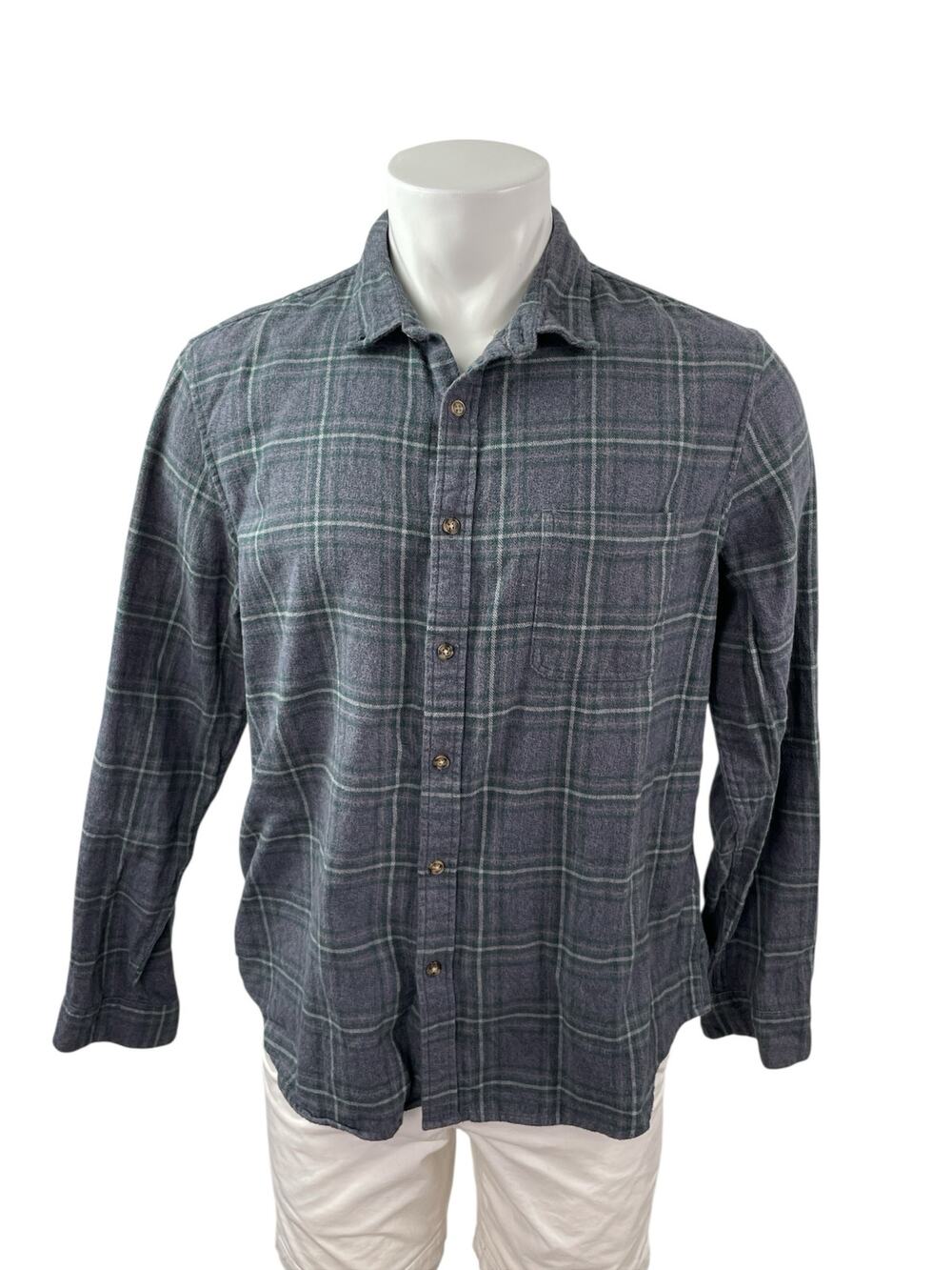 14th & Union Men's Gray Plaid Long Sleeve Chest Pocket Button Down Shirt Top XL